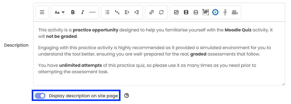 Moodle - Quiz - Description Field - Practice Example